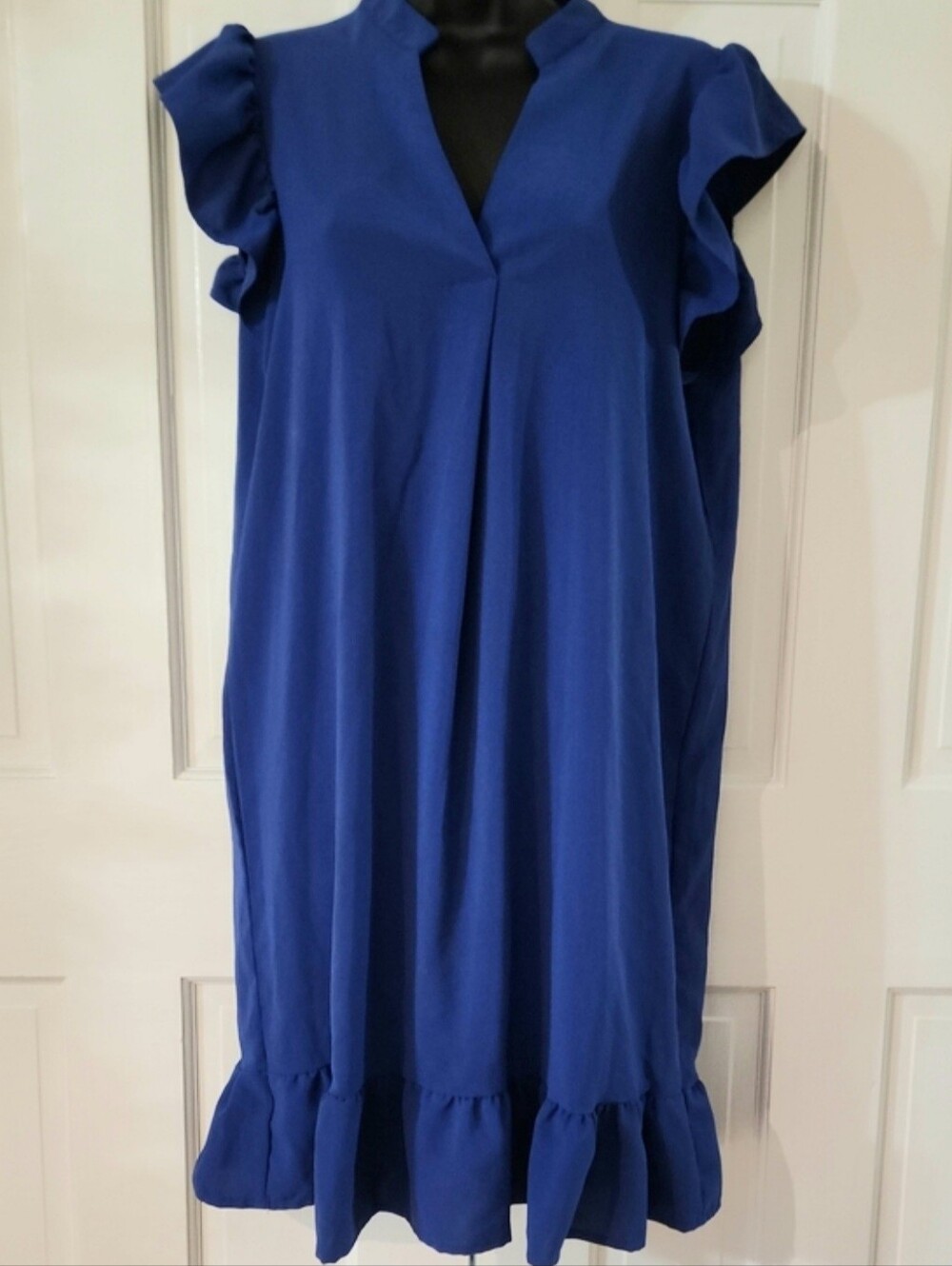 Blue Ruffle-Sleeve Shift Dress - Boutique Brand - Womens Size: Medium